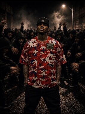 Denim Tears Men's Red Camo Short-Sleeve Jersey
